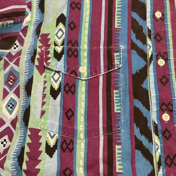 Vintage Wrangler Long Tail Aztec Striped Shirt Mens 16.5-34 Cowboy Country - Picture 3 of 9